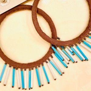 NWT Deepa Gurnani Beaded Fringe Hoop Chandeliers